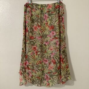 Vintage Y2K Green Bohemian Tropical Beachy Fairycore Midi Fairy Skirt Size 16
